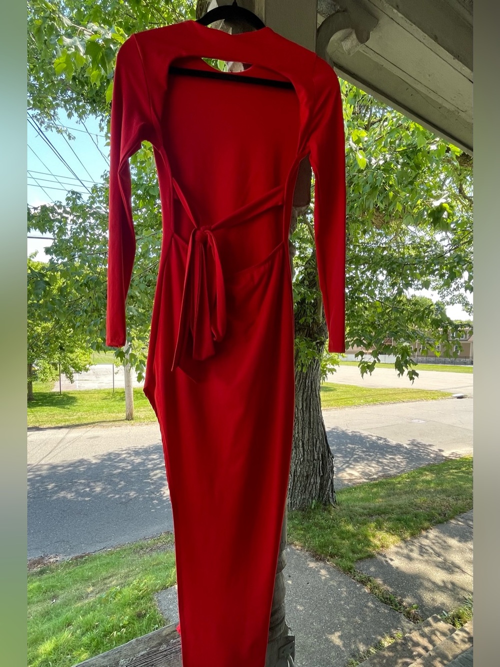 SHEIN Elegant Red Long-Sleeve Wrap Maxi Dress Red Small